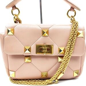 Valentino Garavani Blush Quilted Shoulder Bag with Gold Studs